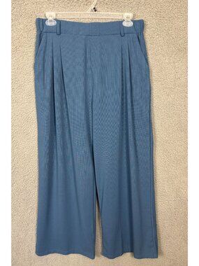 Women's Blue Wide-Leg Pleated Pants  Size XL  Elastic Waist Relaxed Fit NWOT's.